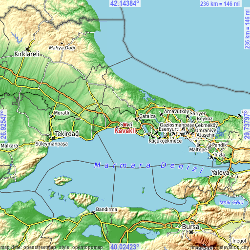 Topographic map of Kavaklı