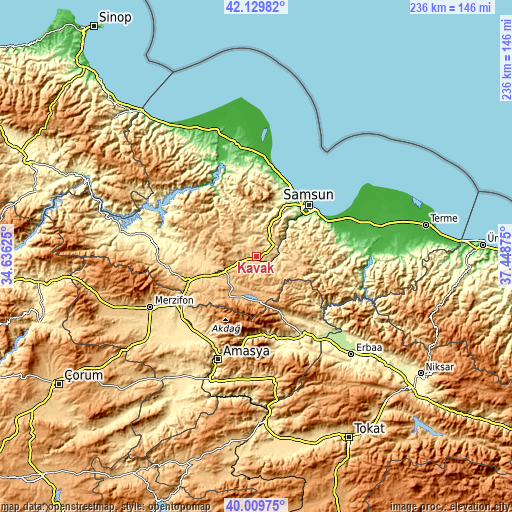 Topographic map of Kavak
