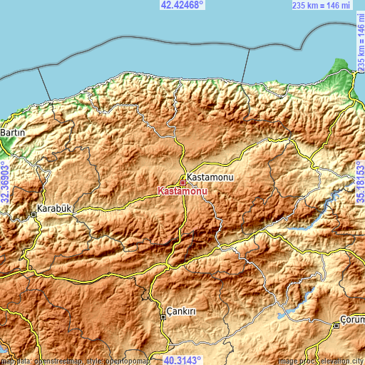 Topographic map of Kastamonu