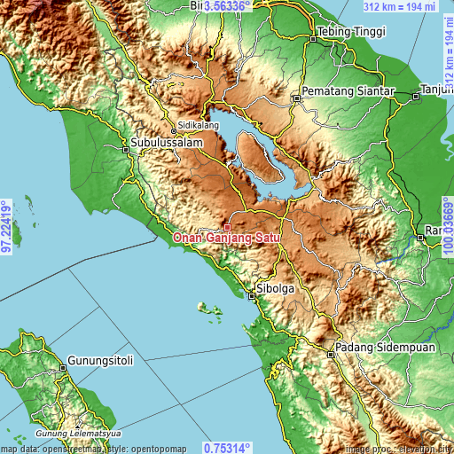 Topographic map of Onan Ganjang Satu