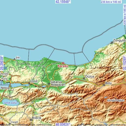 Topographic map of Karasu