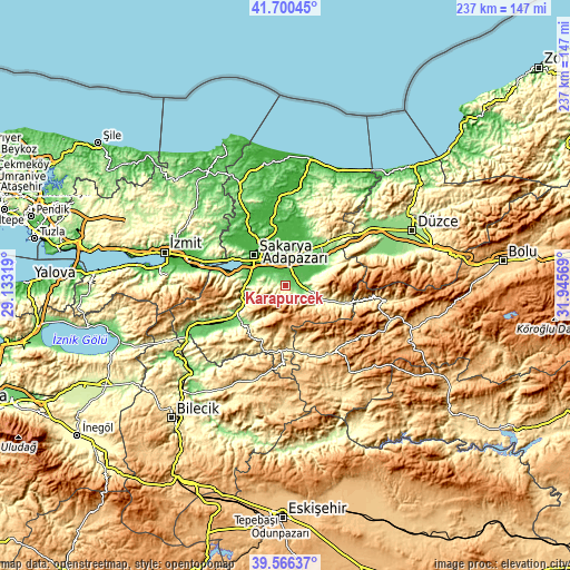 Topographic map of Karapürçek