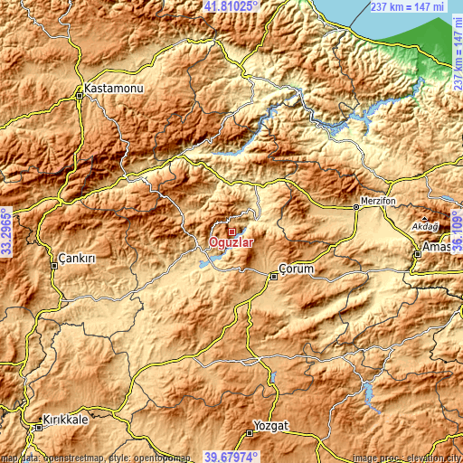 Topographic map of Oğuzlar