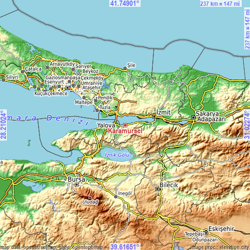 Topographic map of Karamürsel