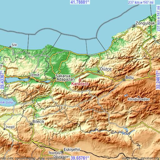 Topographic map of Karadere