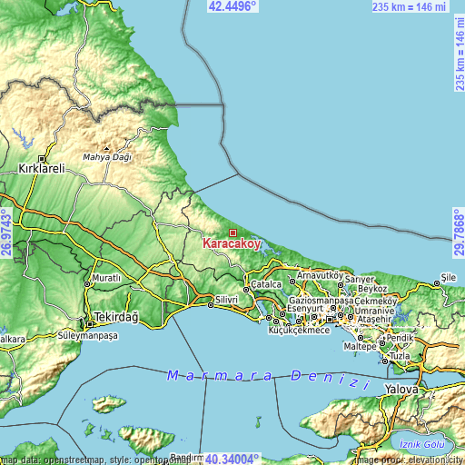 Topographic map of Karacaköy