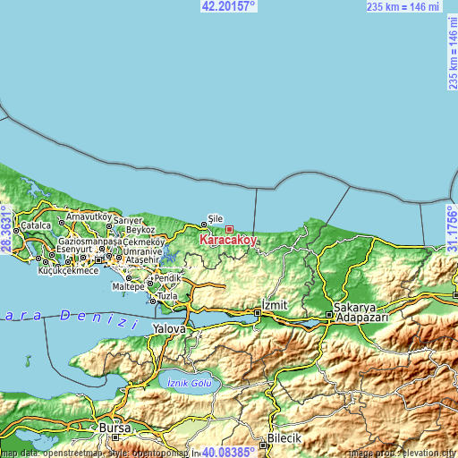 Topographic map of Karacaköy