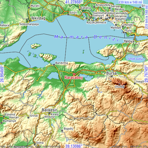 Topographic map of Karacabey