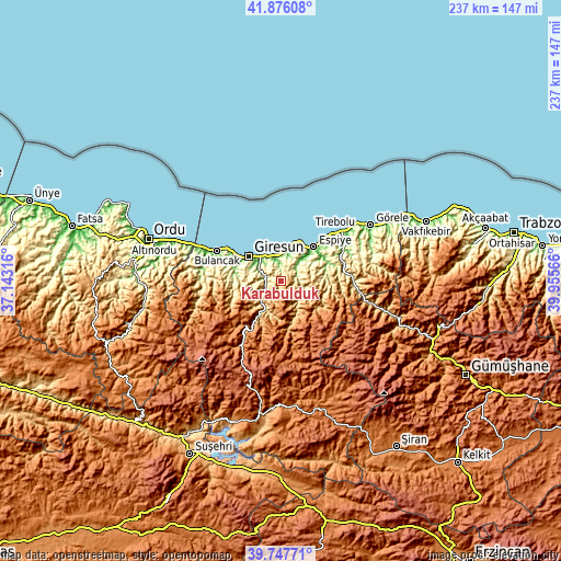 Topographic map of Karabulduk