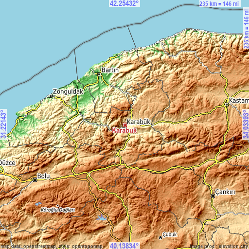 Topographic map of Karabük