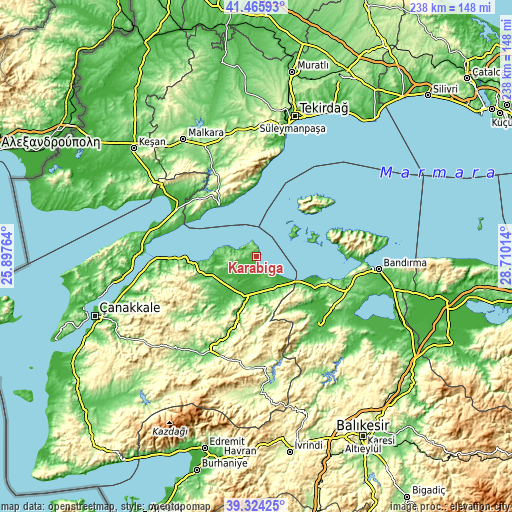 Topographic map of Karabiga