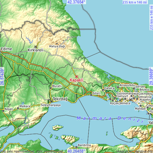 Topographic map of Kapaklı