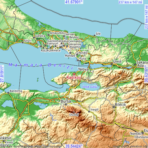 Topographic map of Kadıköy