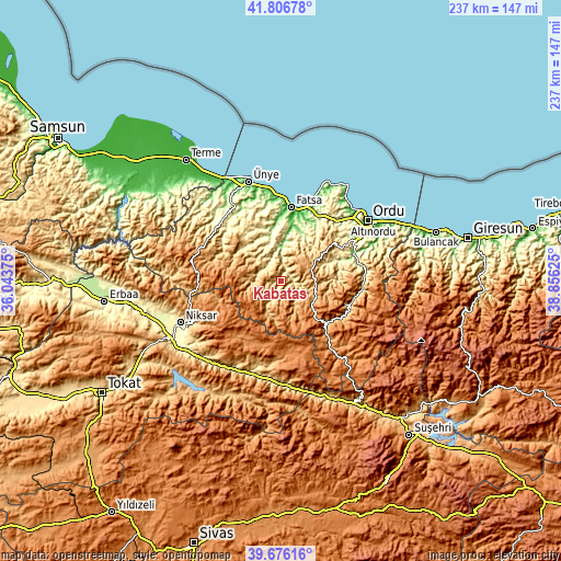 Topographic map of Kabataş