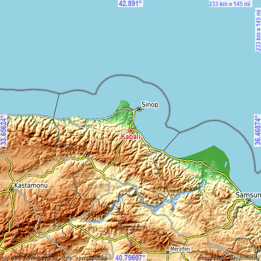 Topographic map of Kabalı