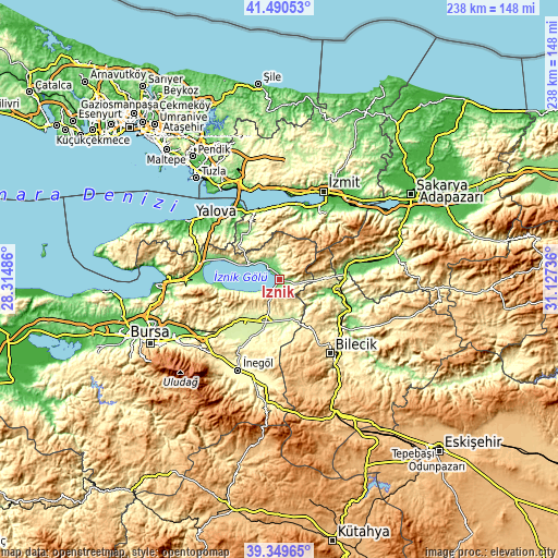 Topographic map of İznik