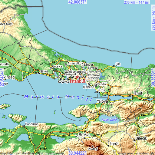 Topographic map of Istanbul