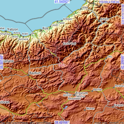 Topographic map of İspir