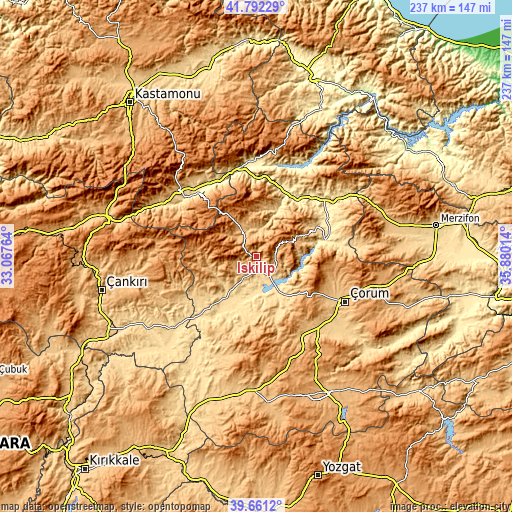 Topographic map of İskilip