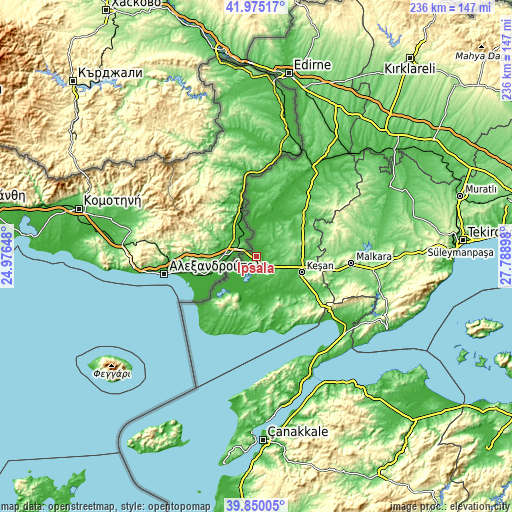 Topographic map of İpsala