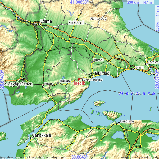 Topographic map of İnecik