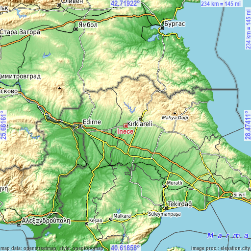 Topographic map of İnece