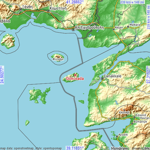 Topographic map of Gökçeada