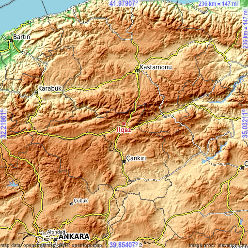 Topographic map of Ilgaz