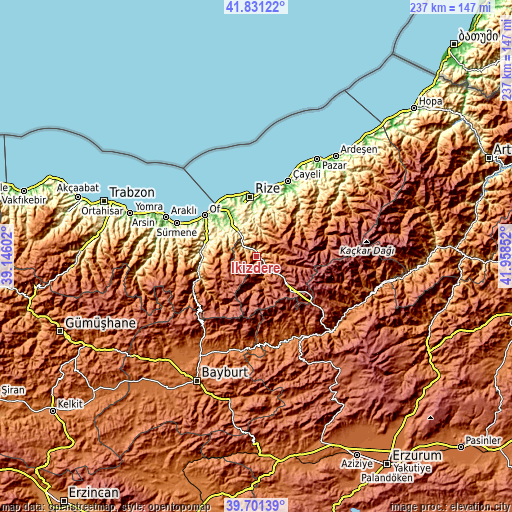 Topographic map of İkizdere