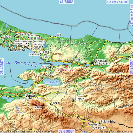 Topographic map of İhsaniye