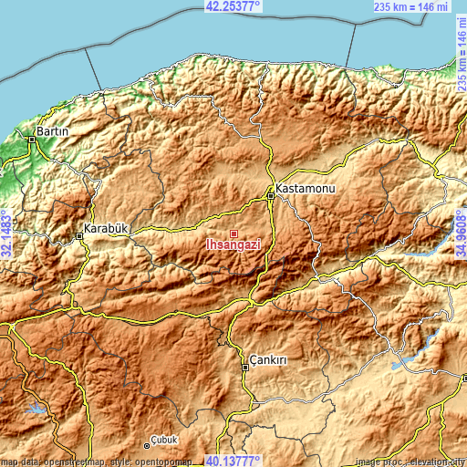 Topographic map of İhsangazi