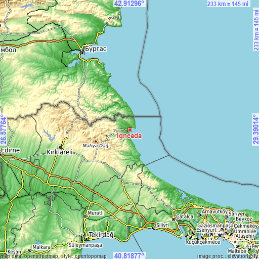 Topographic map of İğneada