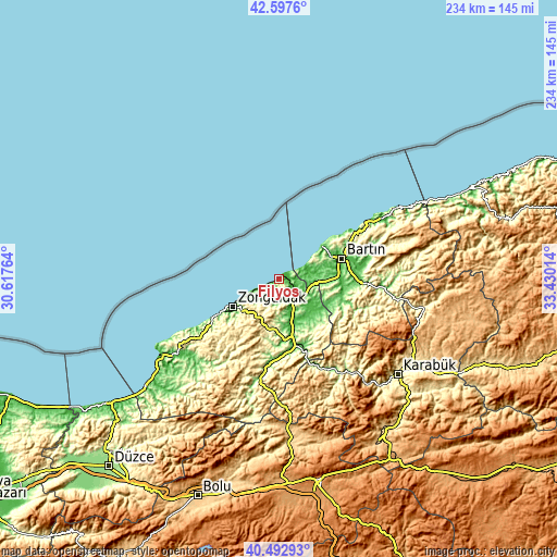 Topographic map of Filyos