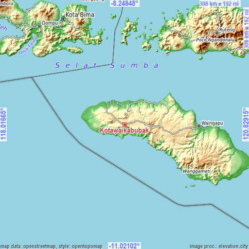 Topographic map of Kotawaikabubak