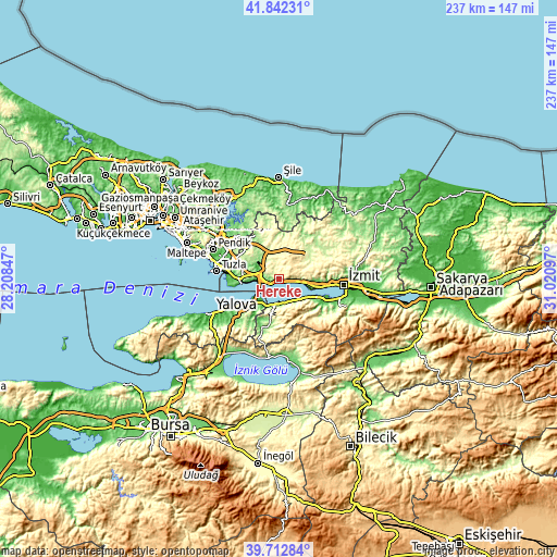 Topographic map of Hereke