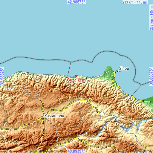 Topographic map of Güzelkent