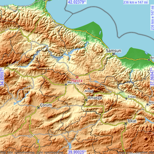 Topographic map of Havza