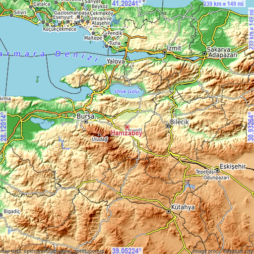 Topographic map of Hamzabey