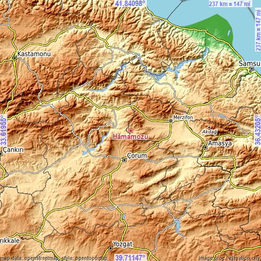 Topographic map of Hamamözü