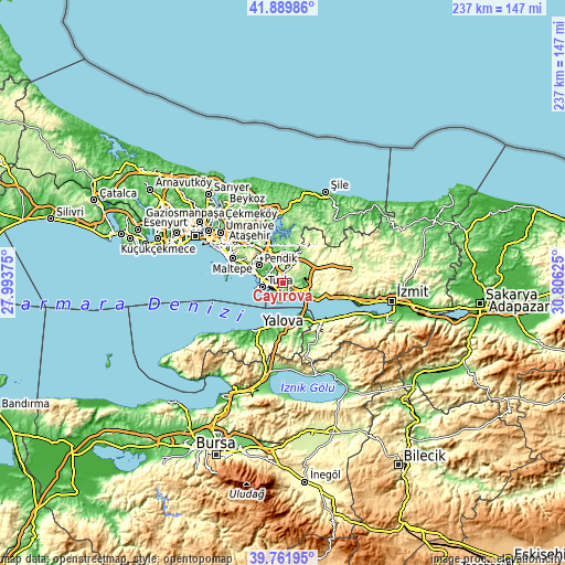 Topographic map of Çayırova
