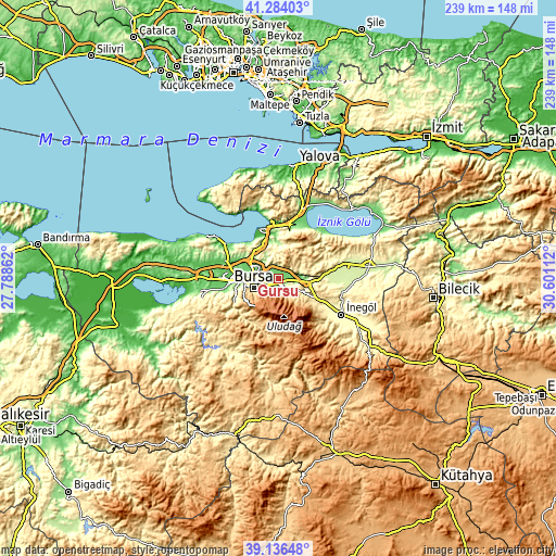 Topographic map of Gürsu