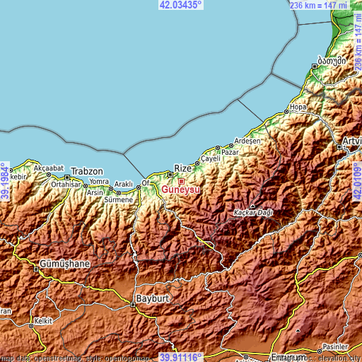 Topographic map of Güneysu