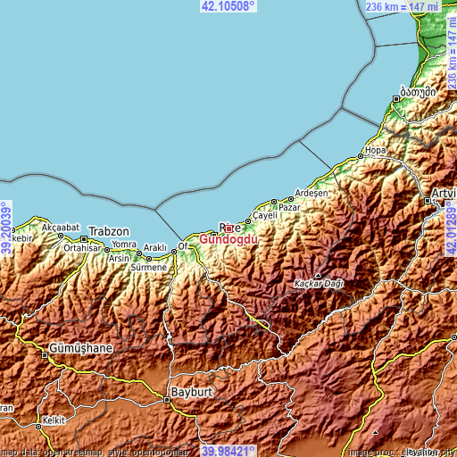 Topographic map of Gündoğdu