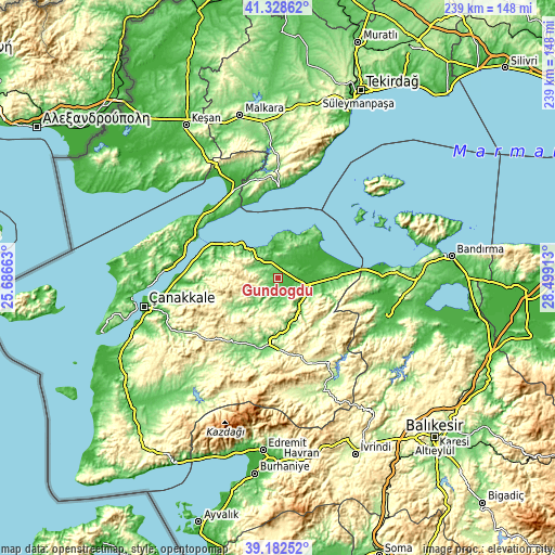 Topographic map of Gündoğdu