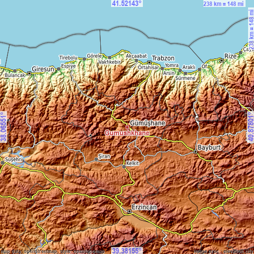 Topographic map of Gumushkhane