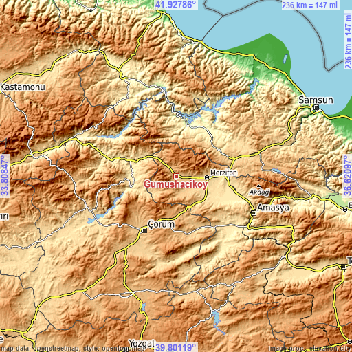 Topographic map of Gümüşhacıköy