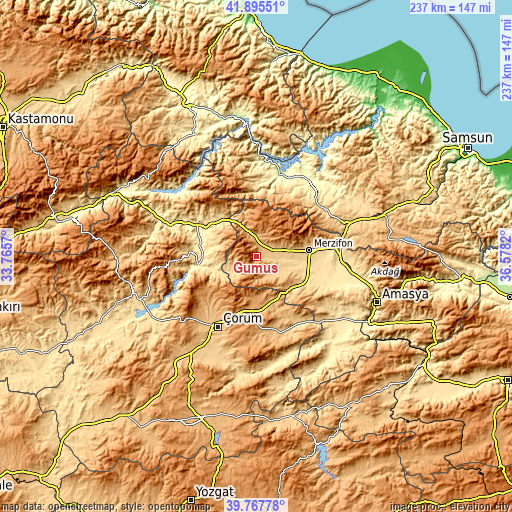Topographic map of Gümüş