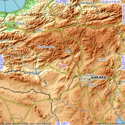 Topographic map of Güdül