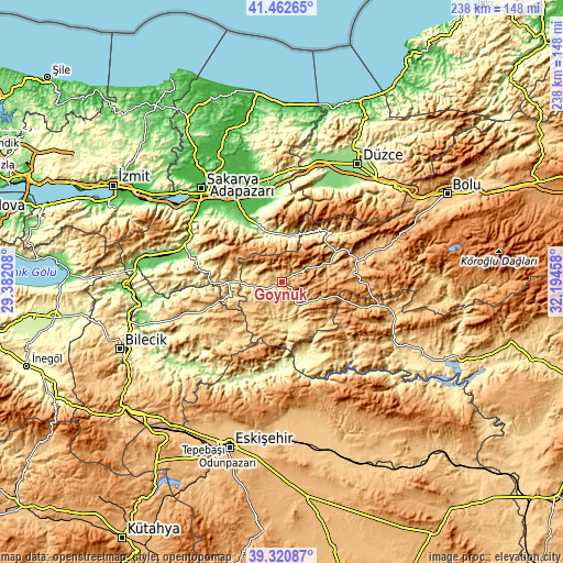 Topographic map of Göynük