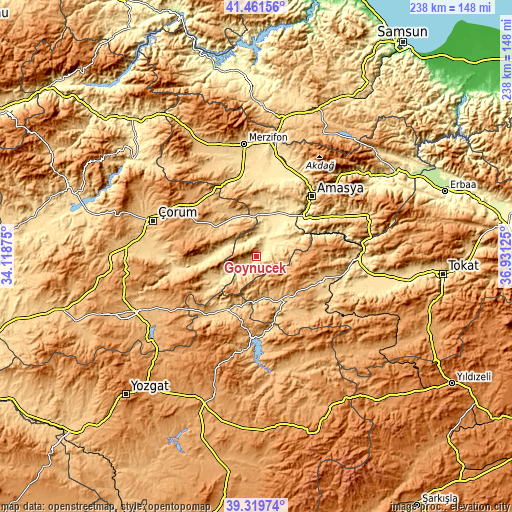 Topographic map of Göynücek